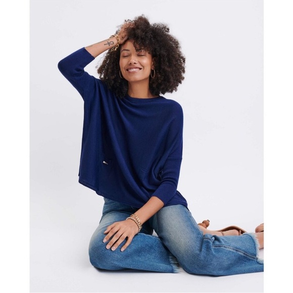 Mersea Catalina Sweater Blue Oversized Side Slits One Size Travel Coastal Wrap